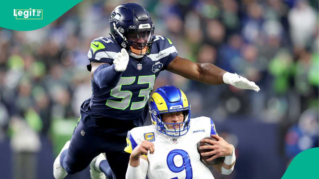 Boye Mafe, Peter Obi, Seattle Seahawks, New England Patriots, Super Bowl, USA. Boye Mafe, Peter Obi, Seattle Seahawks, New England Patriots, Super Bowl, USA.