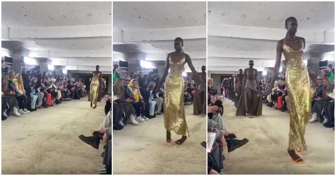 Tall black model almost falls on runway as she struggles in heels, video stirs reactions Tall black model almost falls on runway as she struggles in heels, video stirs reactions