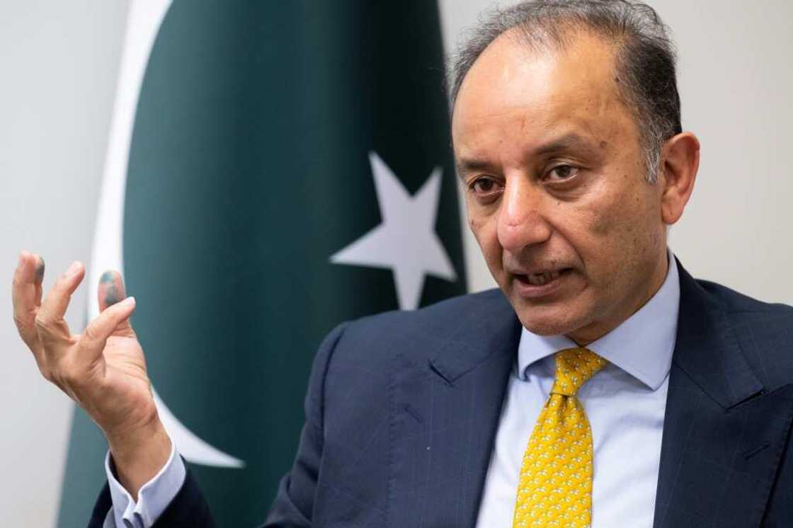 Pakistani Petroleum Minister Musadik Malik speaks during an interview with AFP at the Embassy of Pakistan in Washington, DC