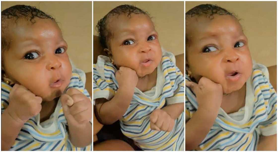 Photos of a baby girl rolling her eyes.