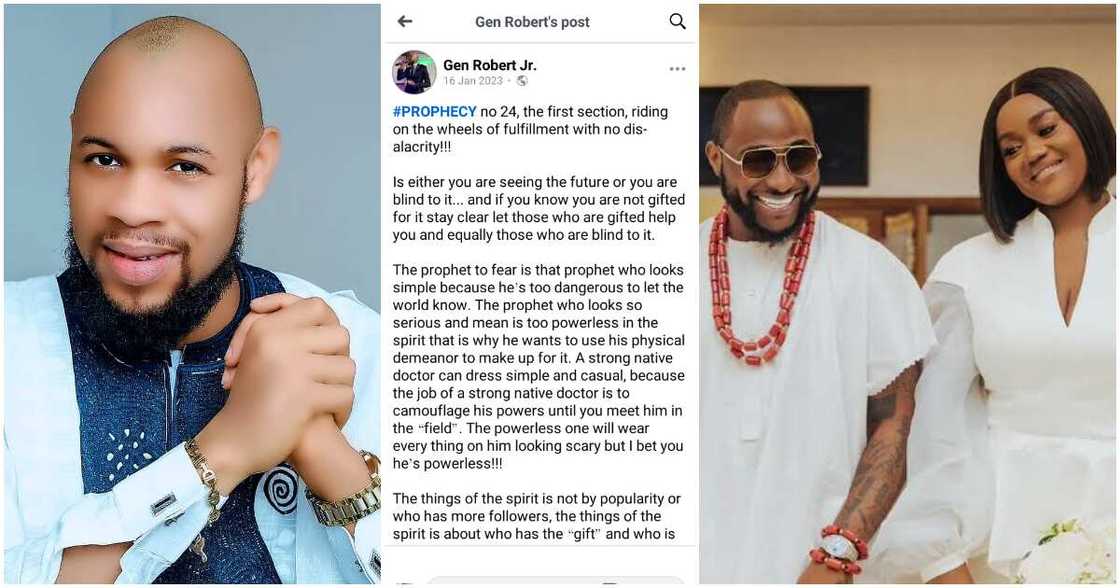 Gen Robert Jr, Davido's twins, pastor's prophecy and warning to Davido