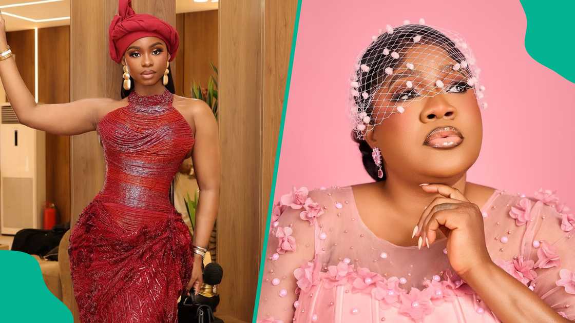 Priscilla Ojo and Toyin Abraham attend Veekee James' baby dedication in Lagos.