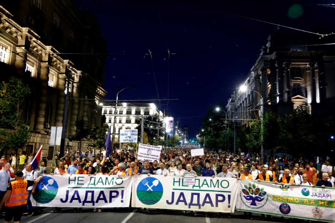 Thousands chanted slogans against the mine as they rallied in downtown Belgrade Thousands chanted slogans against the mine as they rallied in downtown Belgrade