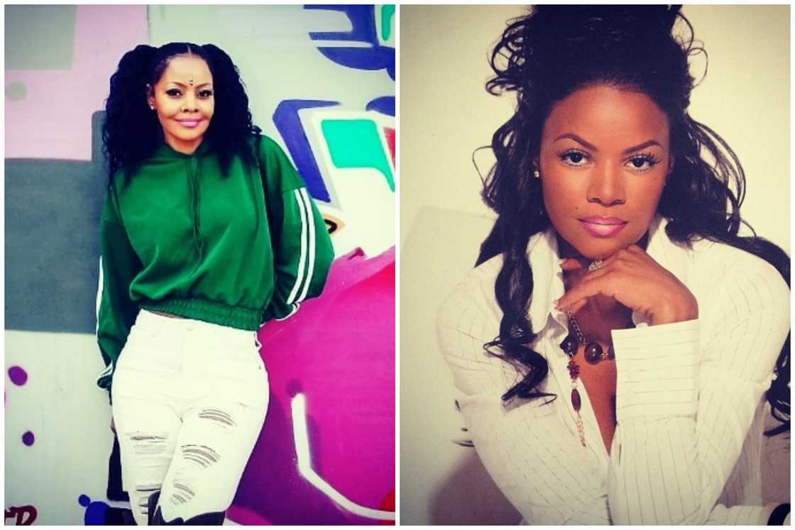 Carmen Bryan smiles as leans on a coloured wall (L). The author looks on in a solo photo (R)