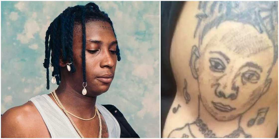 Fan tattoos Bella Shmurda's face on his arm Fan tattoos Bella Shmurda's face on his arm