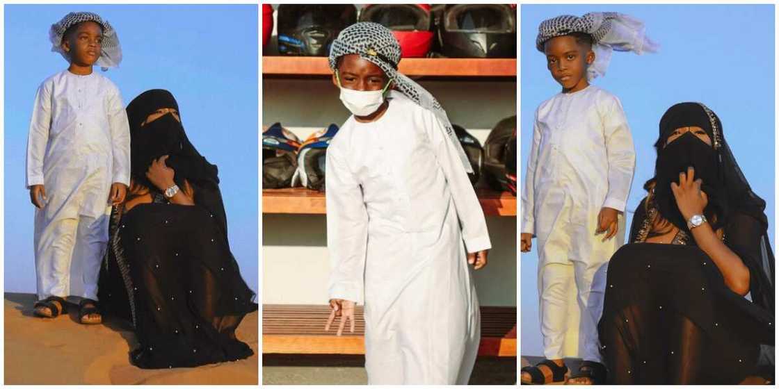 Singer Tiwa Savage and son Jamil go on a desert safari in Dubai Singer Tiwa Savage and son Jamil go on a desert safari in Dubai