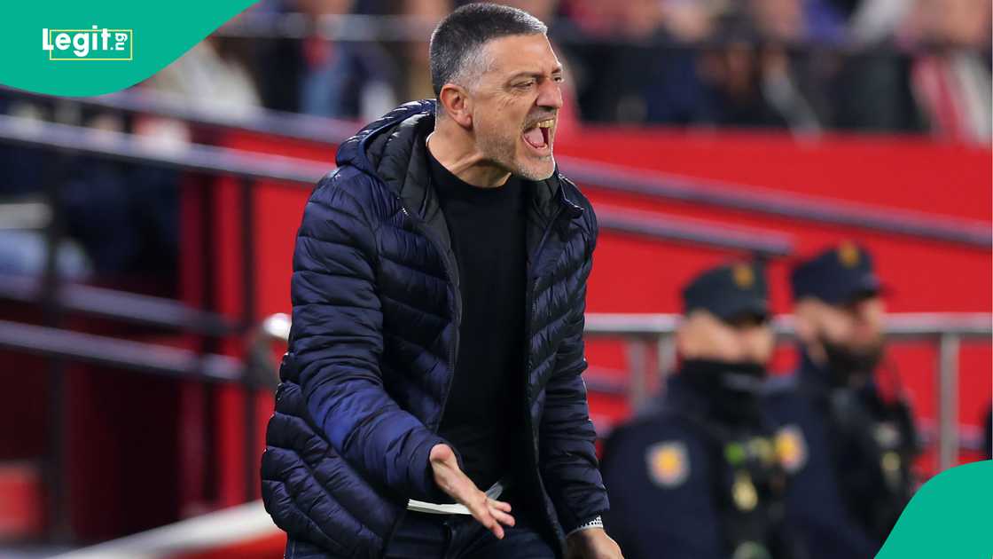 Garcia Pimienta, Sevilla, Espanyol, Estadio Ramon Sanchez Pizjuan, Seville, Spain, La Liga. Garcia Pimienta, Sevilla, Espanyol, Estadio Ramon Sanchez Pizjuan, Seville, Spain, La Liga.