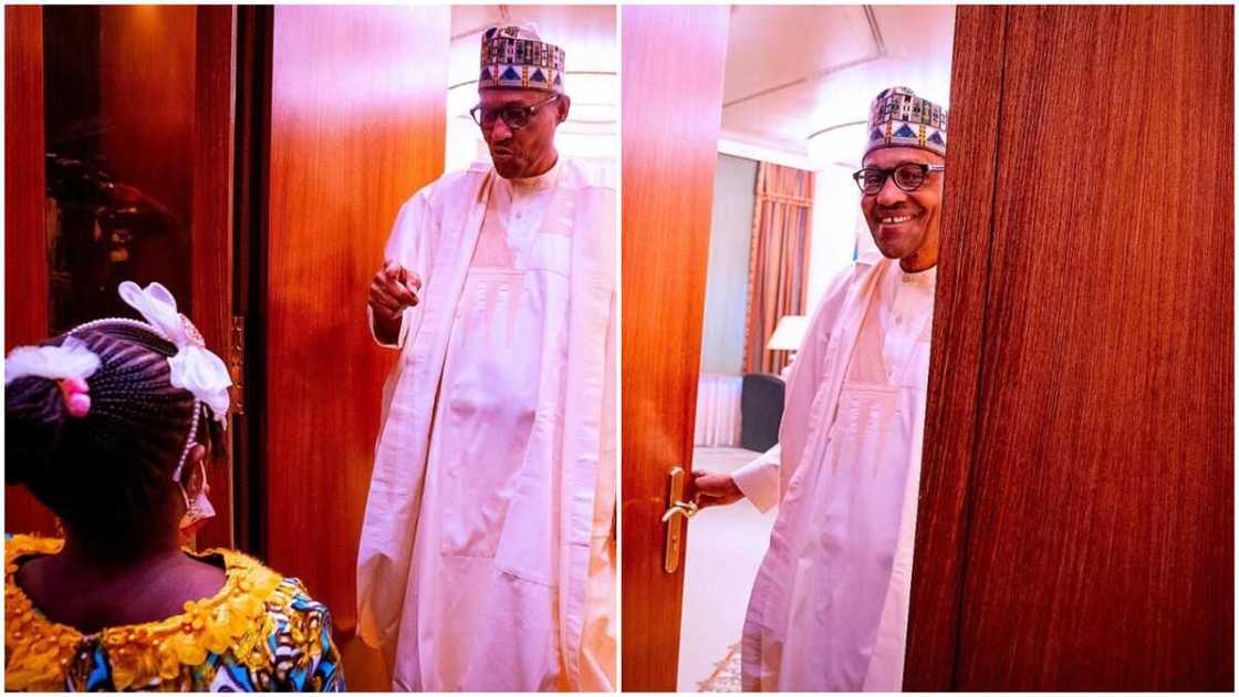Former ADC's daughter salutes Buhari as family visits Aso Villa Former ADC's daughter salutes Buhari as family visits Aso Villa