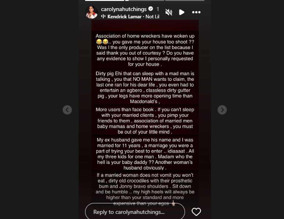 RHOL star Caroline Hutchings' reply to Ehi Ogbebor. RHOL star Caroline Hutchings' reply to Ehi Ogbebor.