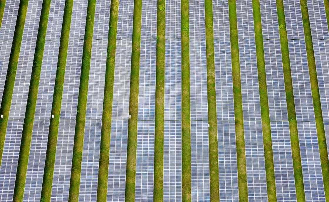 This aerial view shows solar panels at Sao Mai solar energy plant in Vietnam's An Giang province This aerial view shows solar panels at Sao Mai solar energy plant in Vietnam's An Giang province