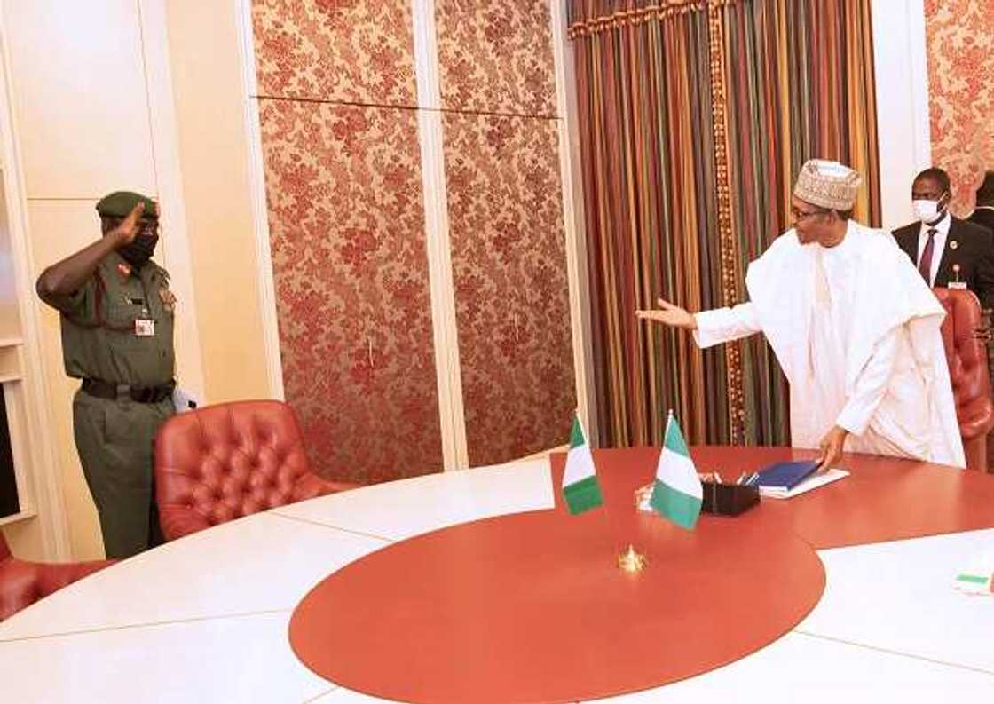 President Buhari holds security meeting with Buratai President Buhari holds security meeting with Buratai