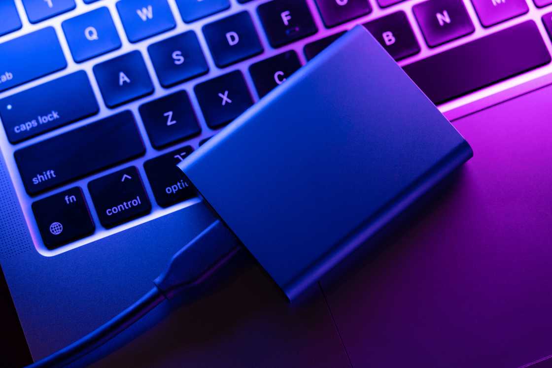 External SSD drive for storing information, personal data. External SSD drive for storing information, personal data.