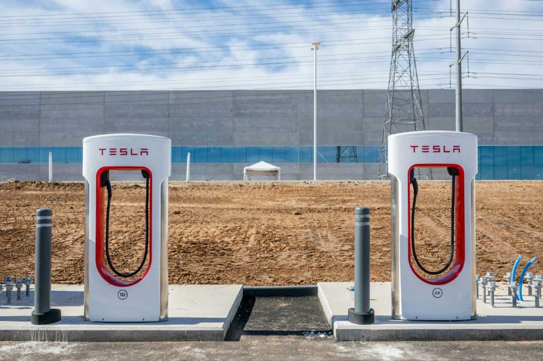 Charging stations are seen at the Tesla corporate headquarters in Travis County, Texas Charging stations are seen at the Tesla corporate headquarters in Travis County, Texas