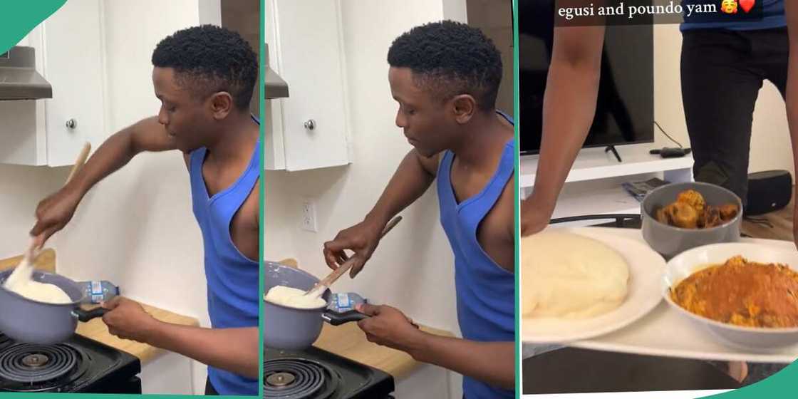 Man preparing food for his wife.