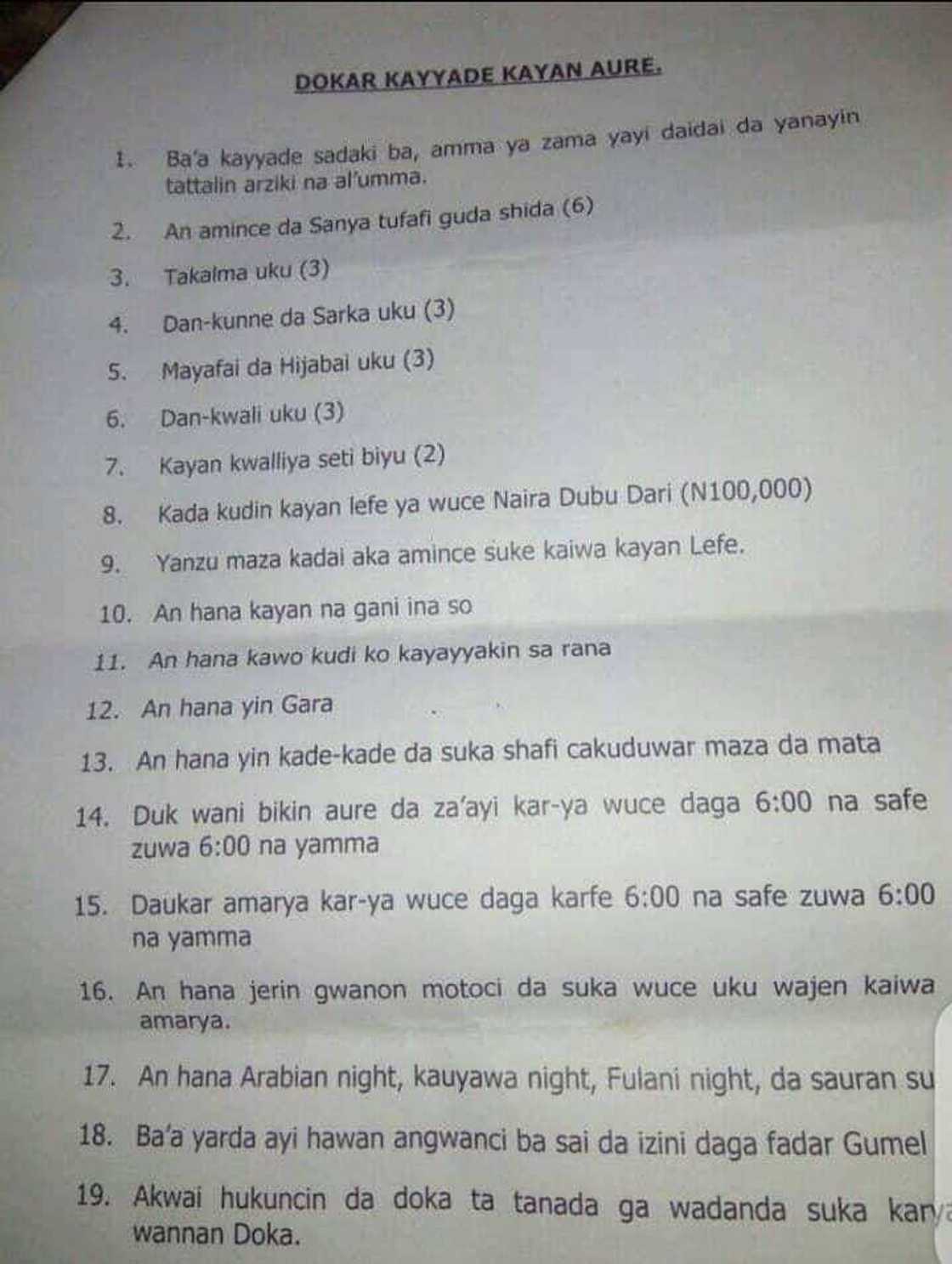 Masarautar Gumel ta kafa dokar kayyade kayan aure, ta umurci Limamai su sanar a Masallaci Masarautar Gumel ta kafa dokar kayyade kayan aure, ta umurci Limamai su sanar a Masallaci