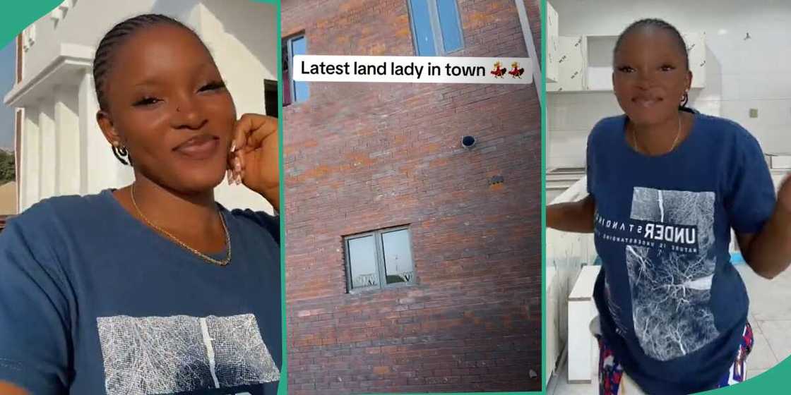 Lady shows off her new house. Lady shows off her new house.