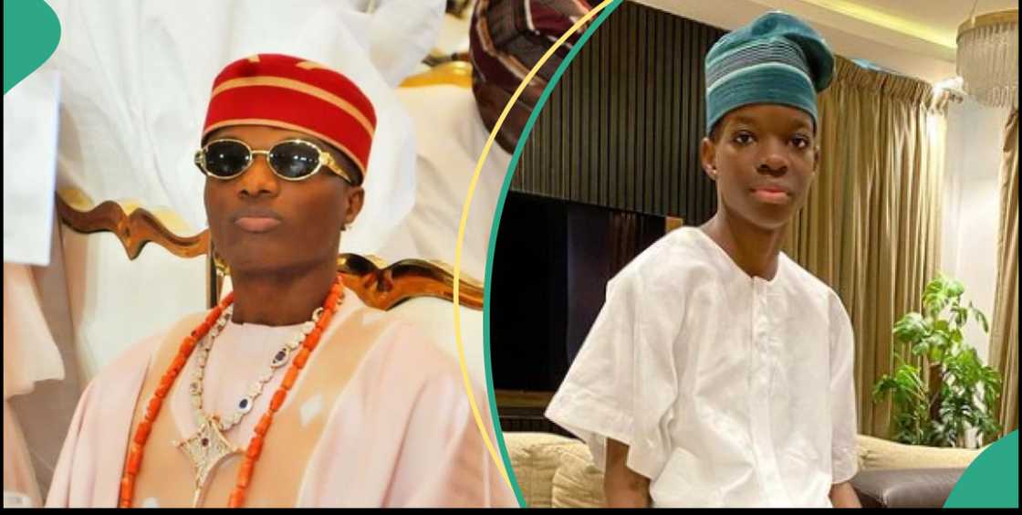 Wizkid and his son Boluwatife rocking traditional outfits