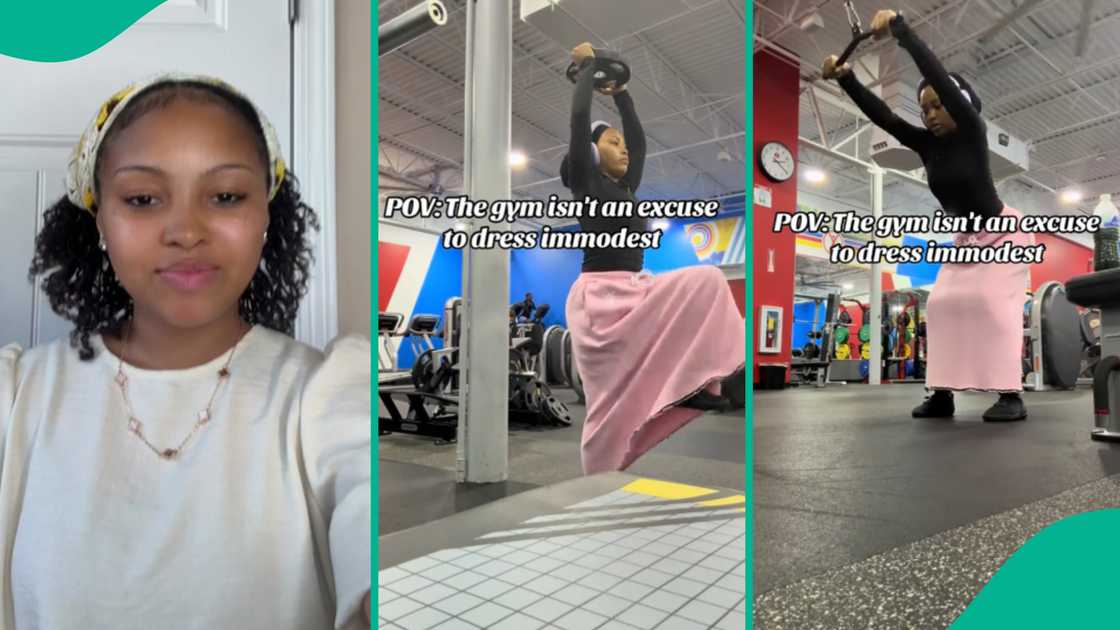 Lady wears long skirt and sleeves to gym to save men from falling into sin Lady wears long skirt and sleeves to gym to save men from falling into sin