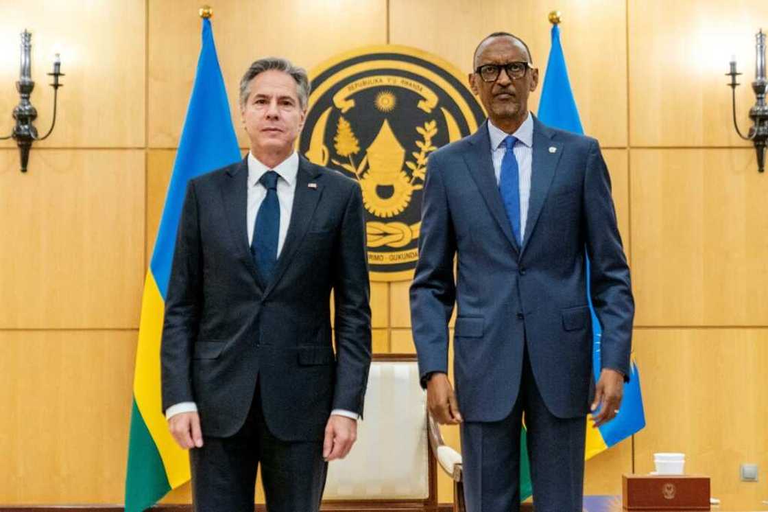 US Secretary of State Antony Blinken (left) met Rwandan President Paul Kagame on the final leg of an African tour US Secretary of State Antony Blinken (left) met Rwandan President Paul Kagame on the final leg of an African tour