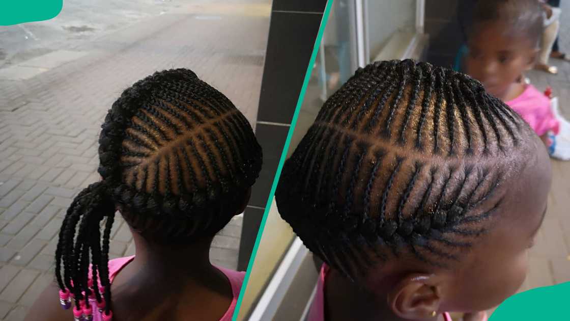 Fishbone design cornrows with beads Fishbone design cornrows with beads