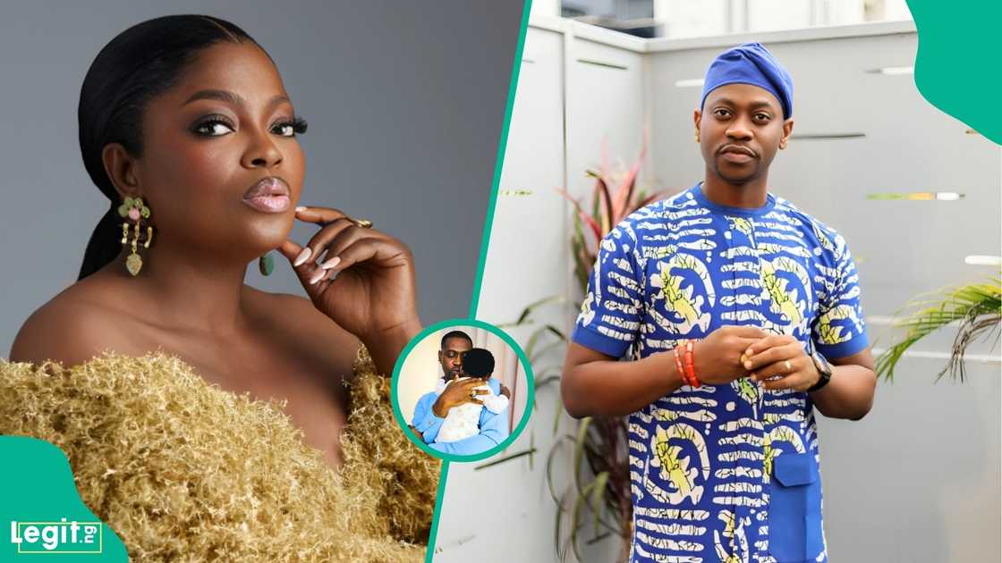 Nollywood actress Funke Akindele reacts to Lateef Adedimeji's bonding moment with one of his triplets