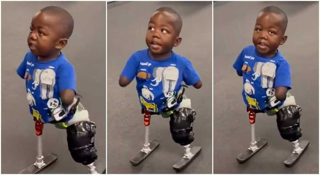 Photos of a boy walking with artificial legs. Photos of a boy walking with artificial legs.