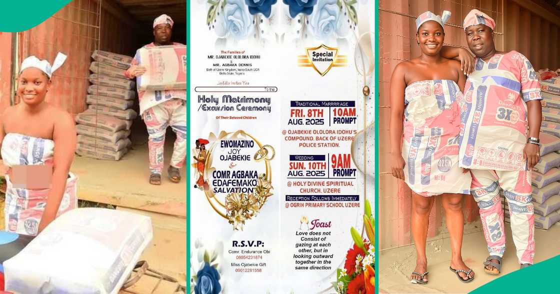 Cement seller announces his forthcoming wedding, uses Dangote cement sacks for his pre-wedding shoot, gives reason Cement seller announces his forthcoming wedding, uses Dangote cement sacks for his pre-wedding shoot, gives reason