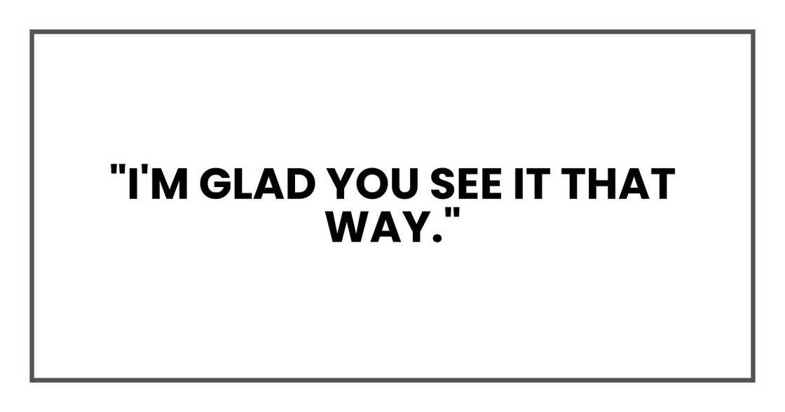 "I'm glad you see it that way." "I'm glad you see it that way."