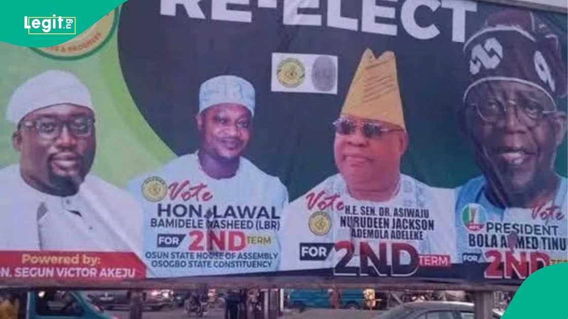 Ademola Adeleke campaign billboard in Osun spotted with President Bola Tinubu's photo.