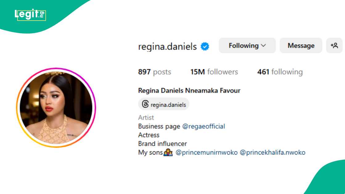 Regina Daniels removes Ned Nwoko's name from Instagram page.