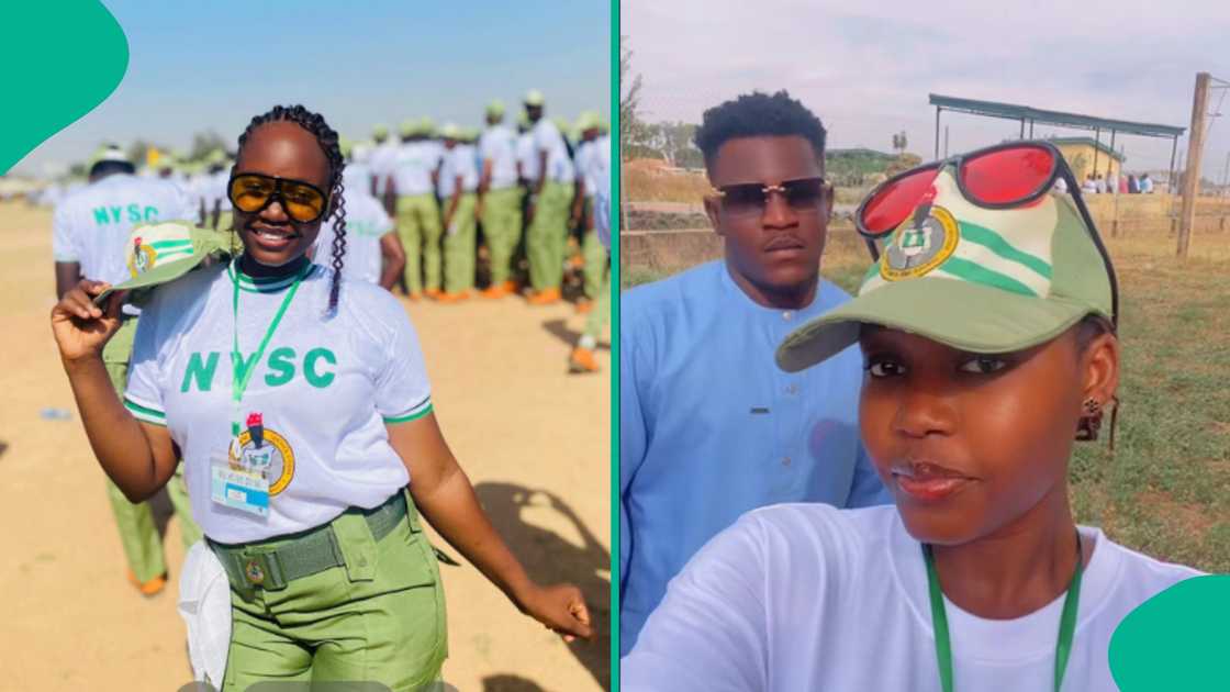 Lady reacts as her man visits her at NYSC camp.