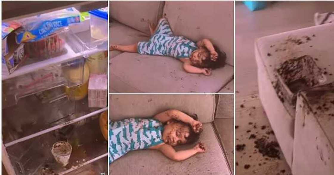Little girl makes a mess, sleeps off, sofa Little girl makes a mess, sleeps off, sofa