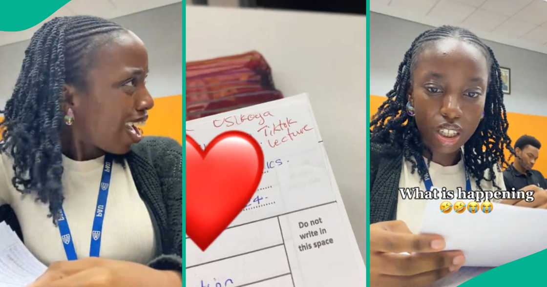 Lady shows what lecturer wrote on her script after seeing her TikTok posts