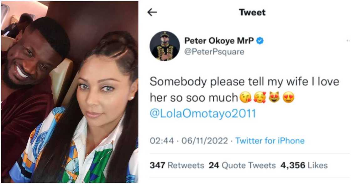 Peter PSquare tells fans to profess love to his wife on his behalf.