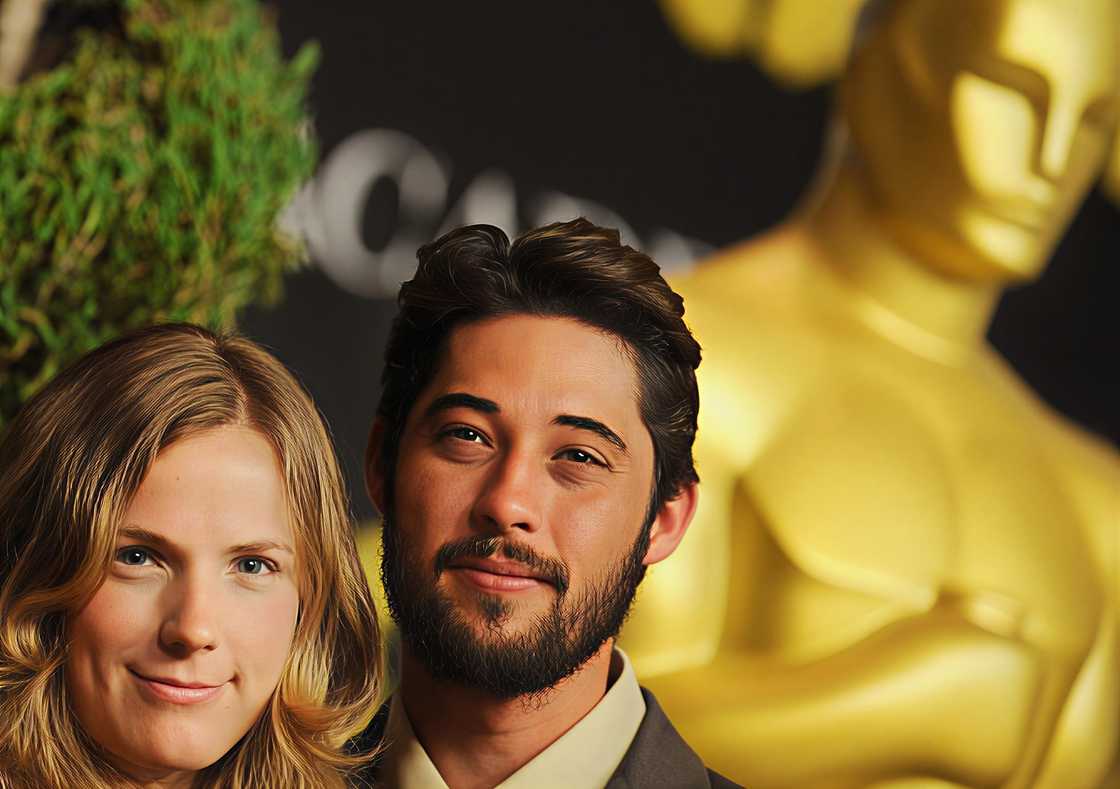 Anna Axster and Ryan Bingham poses at the Beverly Hilton Hotel