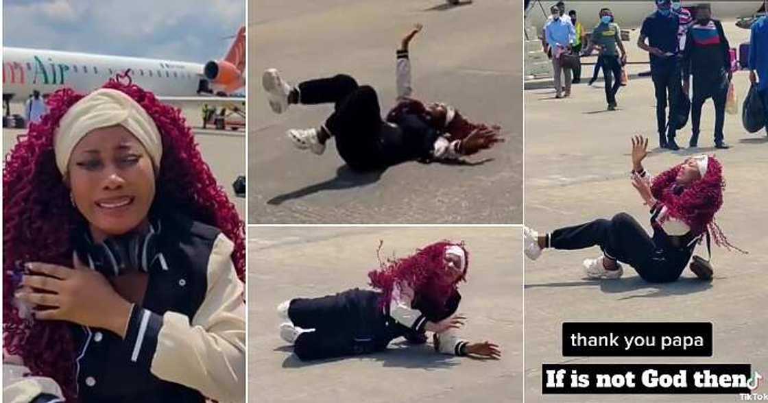 Lady boards aeroplane for the first time, aeroplane, rolls on the floor Lady boards aeroplane for the first time, aeroplane, rolls on the floor