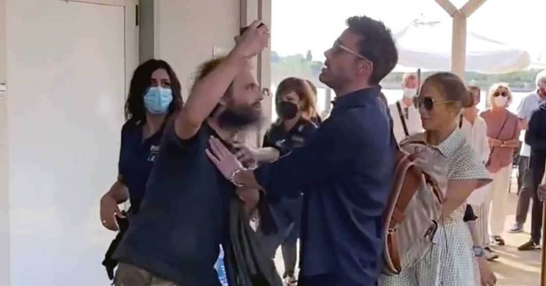 Ben Affleck squared up with a fan in Venice. Ben Affleck squared up with a fan in Venice.