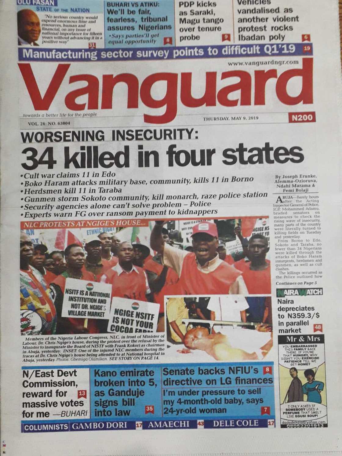 Vanguard newspaper of May 9 Vanguard newspaper of May 9