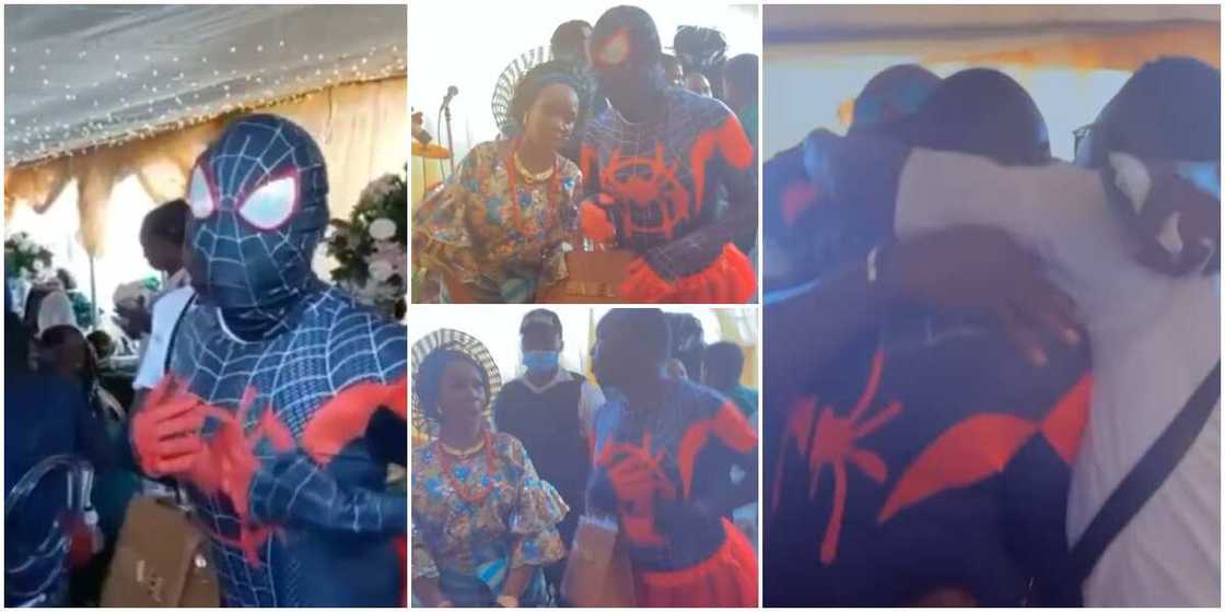 Video shows priceless moment mum finds out person in Spiderman costume and lady's bag at her house warming is her son Video shows priceless moment mum finds out person in Spiderman costume and lady's bag at her house warming is her son