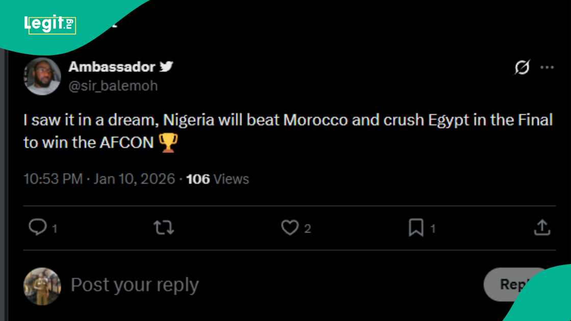 Man shares his dream about what happened in NIgeria vs Morocco match and the AFCON winner