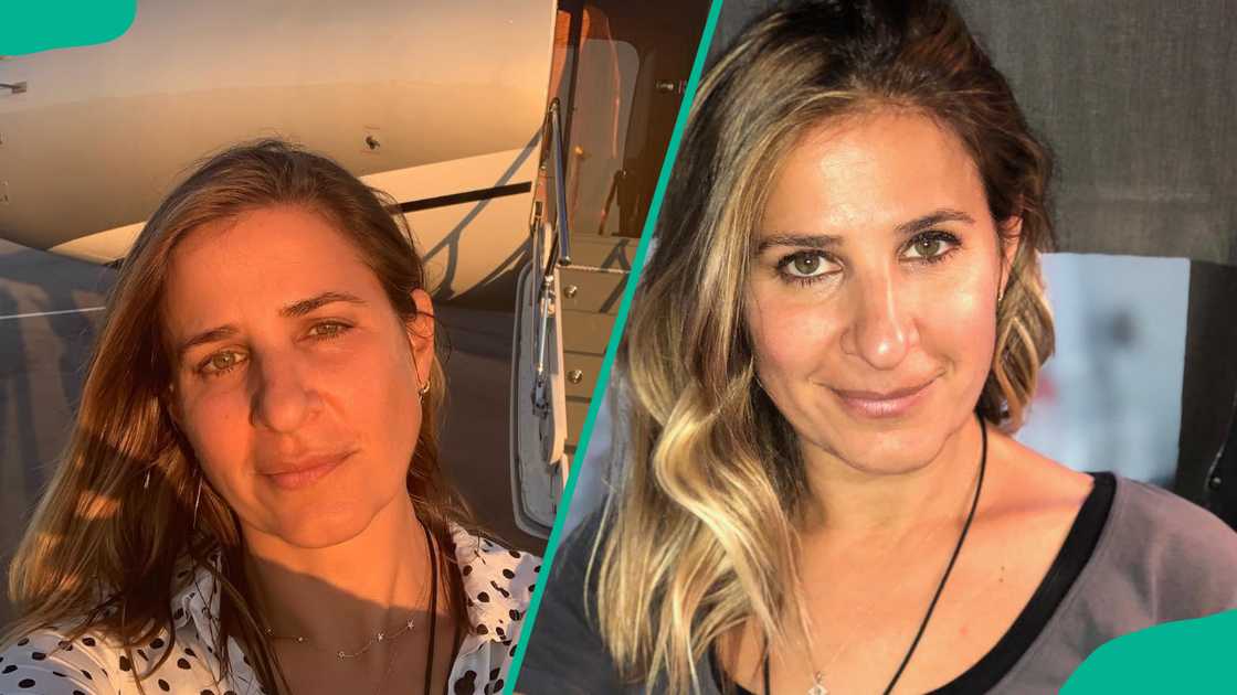 Vera Steimberg taking a selfie at the airport and another selfie in a house. Vera Steimberg taking a selfie at the airport and another selfie in a house.
