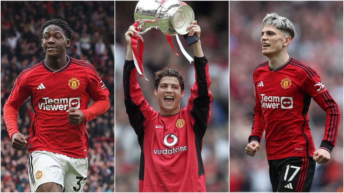 Kobbie Mainoo, Cristiano Ronaldo, Alejandro Garnacho, Manchester United, Manchester City, FA Cup, record. Kobbie Mainoo, Cristiano Ronaldo, Alejandro Garnacho, Manchester United, Manchester City, FA Cup, record.