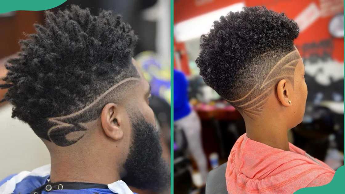 Undercut Afro with shaved temple designs Undercut Afro with shaved temple designs