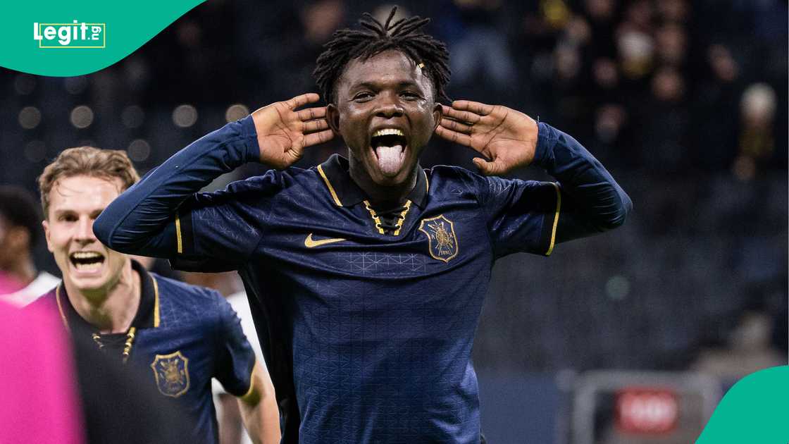 Zadok Yohanna celebrates after scoring for AIK in Swedish Cup. Photo: Michael Campanella