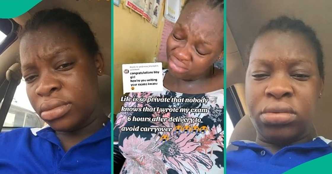 Woman writes examination 6 hours after delivering her baby. Woman writes examination 6 hours after delivering her baby.
