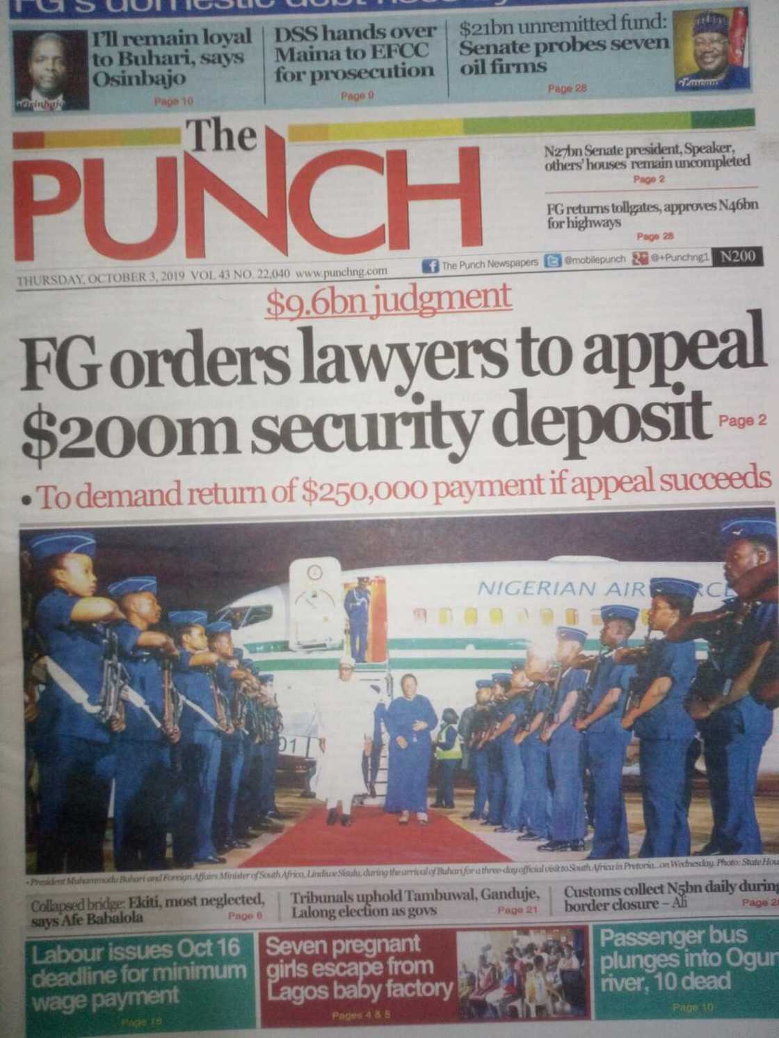 The Punch newspaper review of October 3 The Punch newspaper review of October 3