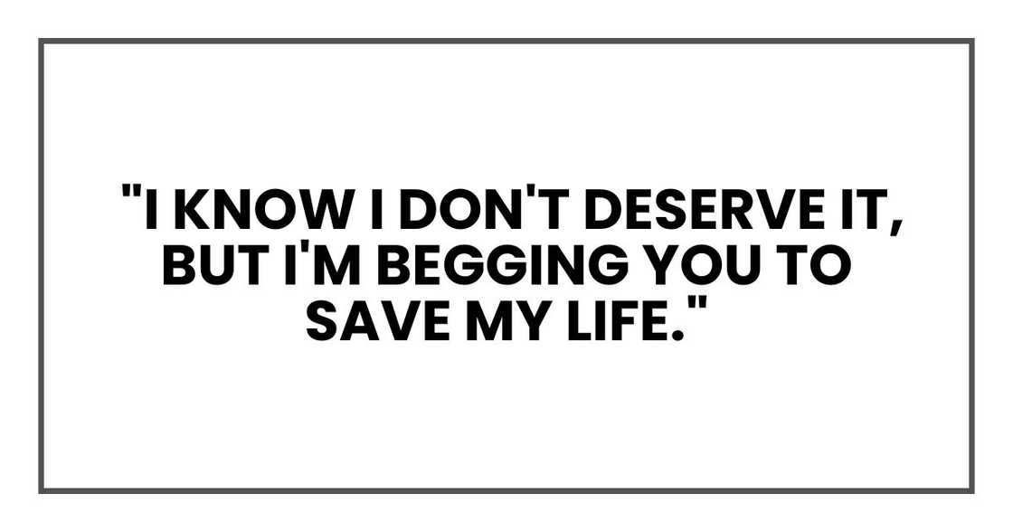 "I know I don't deserve it, but I'm begging you to save my life."