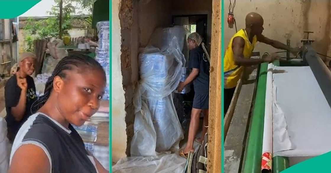 Nigerian lady shows off her father's booming tissue factory