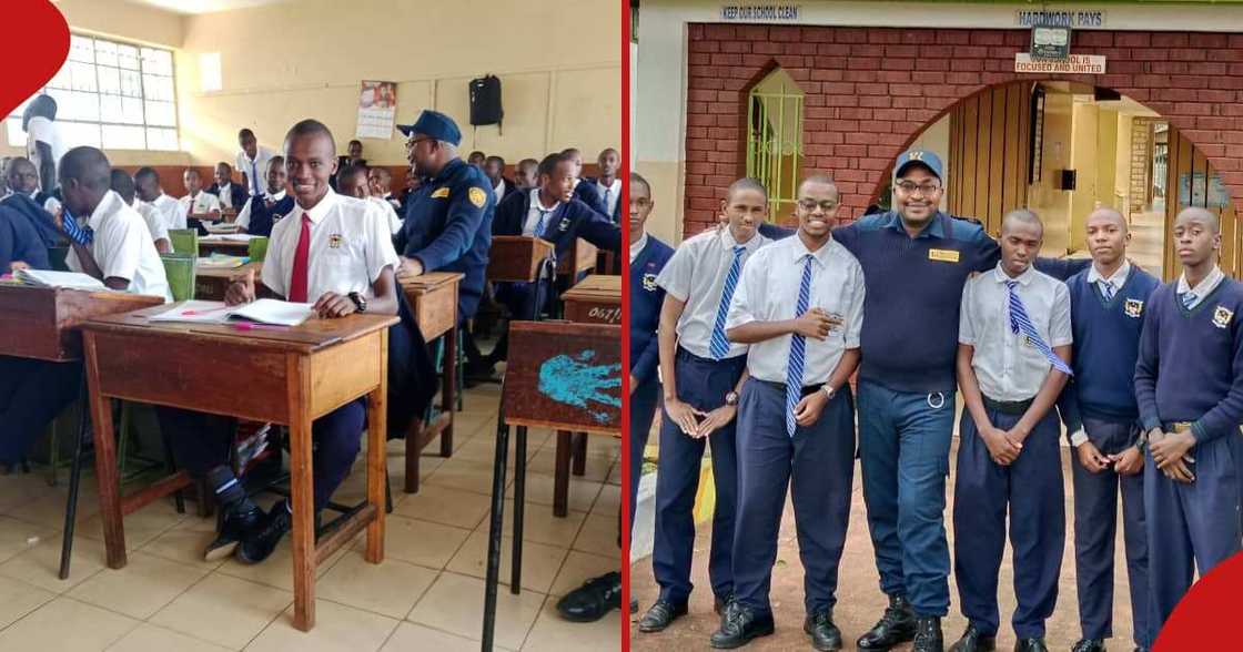 Meru Teacher, Fabian posing for photos with his high school students.