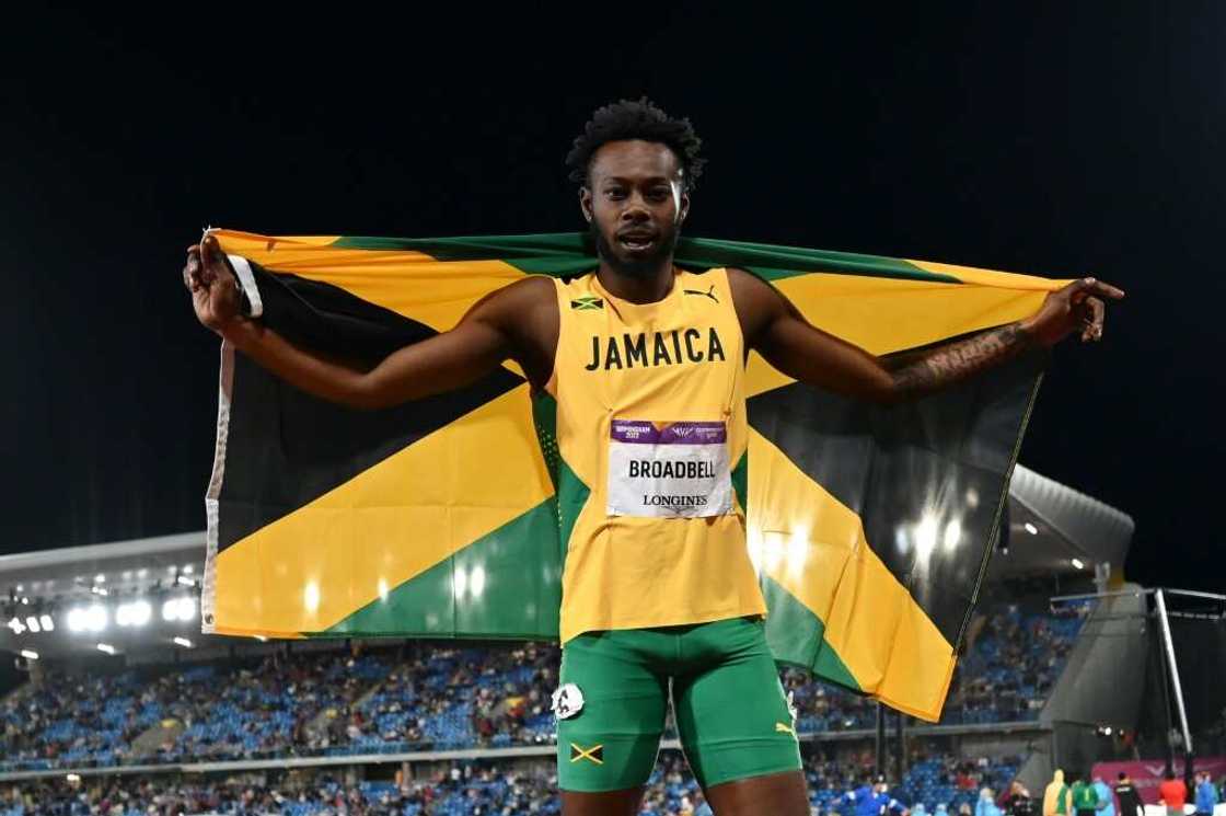 Jamaica's Rasheed Broadbell celebrates after winning the men's 110m hurdles final at the 2022 Commonwealth Games Jamaica's Rasheed Broadbell celebrates after winning the men's 110m hurdles final at the 2022 Commonwealth Games